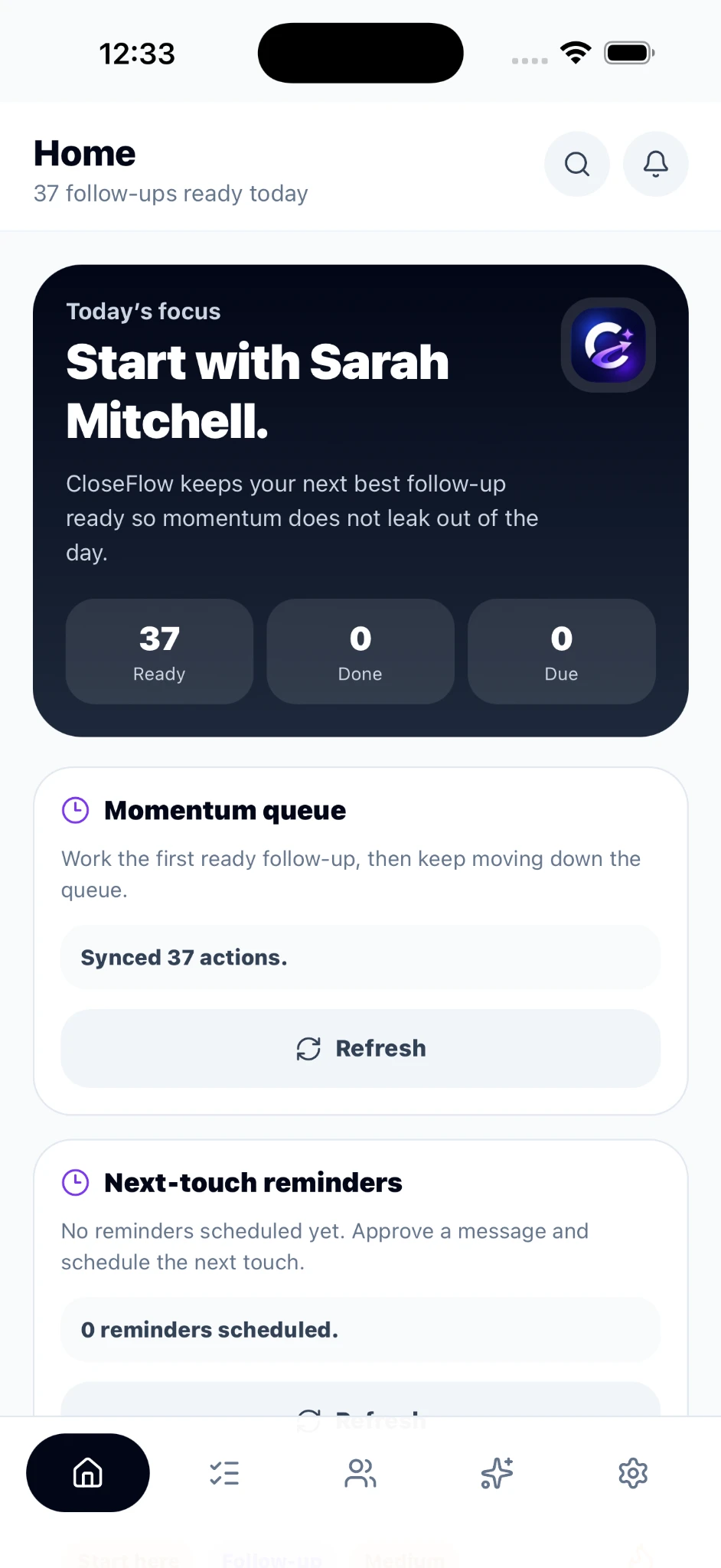 CloseFlow Pipeline Momentum App supporting visual 2
