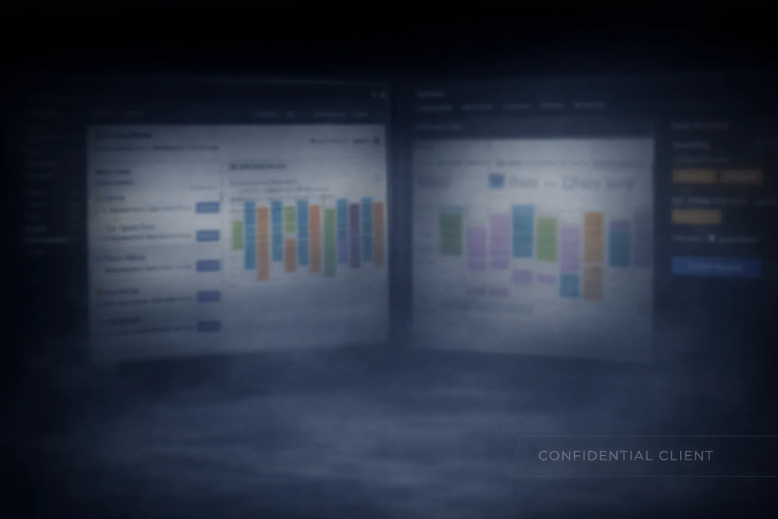 Confidential client visual for screening room operations.